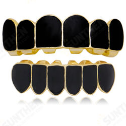 Punk Black Matte Braces Hiphop Grillz Gold Plated Dentures Set Teeth Jewelry Punk Black Matte Braces Hiphop Grillz Gold Plated Dentures Set Teeth Jewelry
