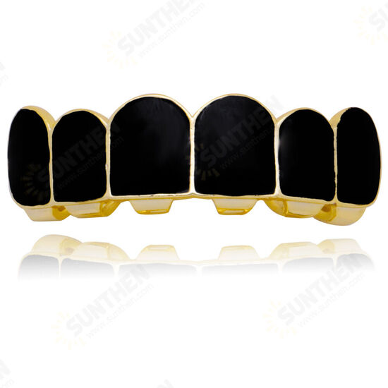 Punk Black Matte Braces Hiphop Grillz Gold Plated Dentures Set Teeth Jewelry