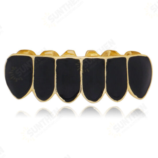 Punk Black Matte Braces Hiphop Grillz Gold Plated Dentures Set Teeth Jewelry