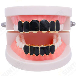 Punk Black Matte Braces Hiphop Grillz Gold Plated Dentures Set Teeth Jewelry Punk Black Matte Braces Hiphop Grillz Gold Plated Dentures Set Teeth Jewelry
