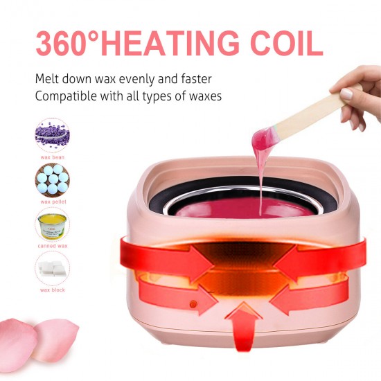 500cc 100W Wax Heater Machine for Face Body See-through Vented Cover Removable Aluminum Pot 360°Heating Coil