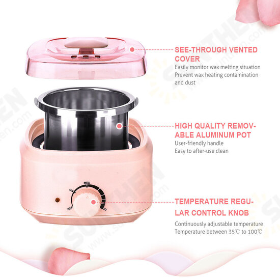 500cc 100W Wax Heater Machine for Face Body See-through Vented Cover Removable Aluminum Pot 360°Heating Coil