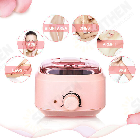 500cc 100W Wax Heater Machine for Face Body See-through Vented Cover Removable Aluminum Pot 360°Heating Coil