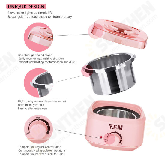 500cc 100W Wax Heater Machine for Face Body See-through Vented Cover Removable Aluminum Pot 360°Heating Coil