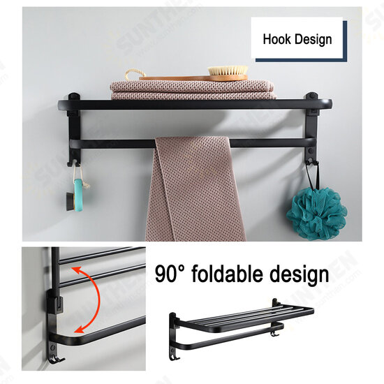 1 PCS Black towel rack space aluminum rack folding bathroom towel Shelf rack hotel hardware bathroom 50 / 60cm For Bathroom