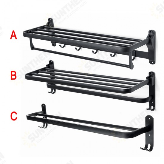 1 PCS Black towel rack space aluminum rack folding bathroom towel Shelf rack hotel hardware bathroom 50 / 60cm For Bathroom