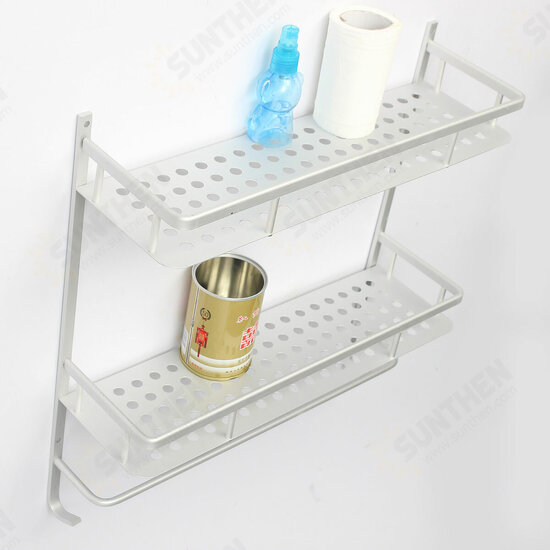 1/2 Layers Bathroom Wall Mounted Rack Alumimum Storage Shelf Towel Bar Holder Hanger Organizer Shelf