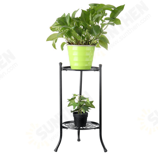 2 Layers Flower Rack Tray Landing Flower Pot Rack Iron Flower Shelf Plant Stands for Living Room Outdoor/Indoor Balcony