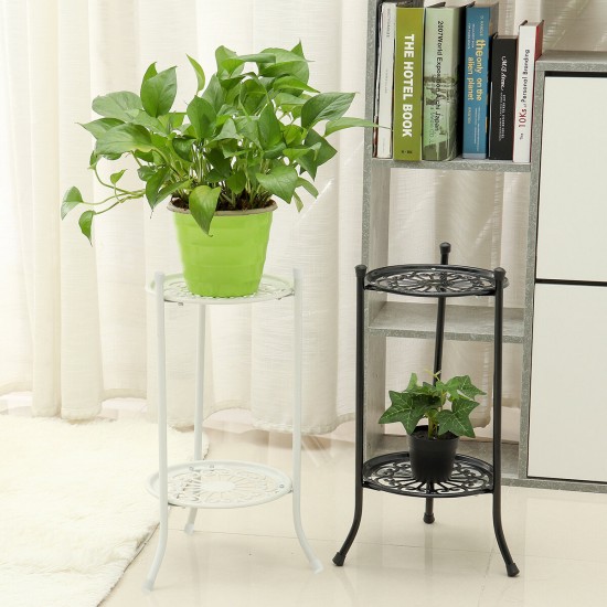 2 Layers Flower Rack Tray Landing Flower Pot Rack Iron Flower Shelf Plant Stands for Living Room Outdoor/Indoor Balcony