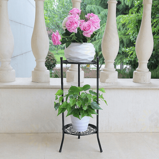 2 Layers Flower Rack Tray Landing Flower Pot Rack Iron Flower Shelf Plant Stands for Living Room Outdoor/Indoor Balcony