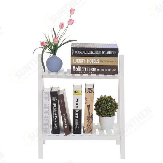 2 Layers Flower Racks Foldable Wood Plant Stand A-shape Indoor Landing Shelf for Home Balcony