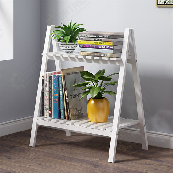 2 Layers Flower Racks Foldable Wood Plant Stand A-shape Indoor Landing Shelf for Home Balcony