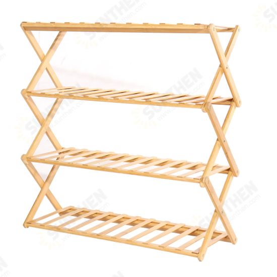 3 4 Layers Flower Rack Shoe Rack Storage Shelf Folding Bamboo Shoe Holder for Home Dormitory