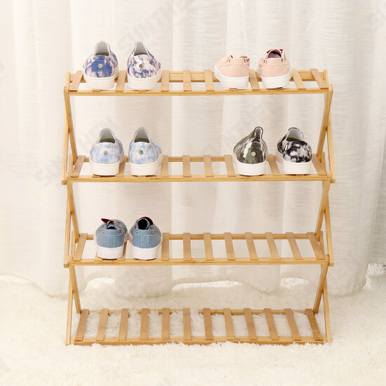 3 4 Layers Flower Rack Shoe Rack Storage Shelf Folding Bamboo Shoe Holder for Home Dormitory