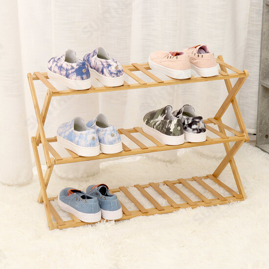 3 4 Layers Flower Rack Shoe Rack Storage Shelf Folding Bamboo Shoe Holder for Home Dormitory