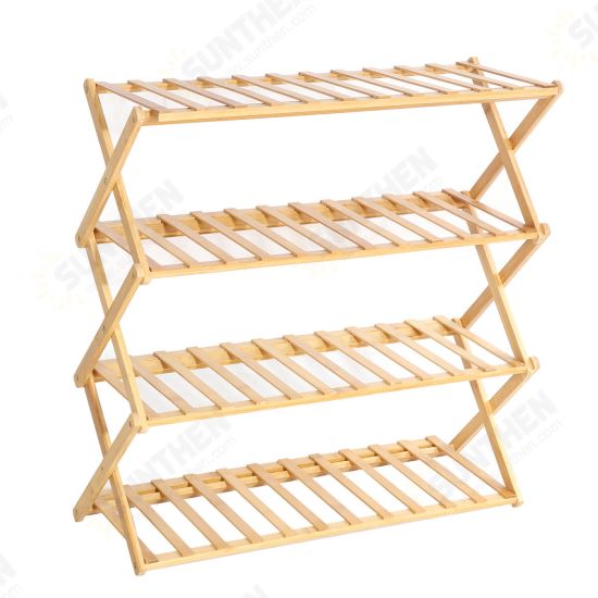 3 4 Layers Flower Rack Shoe Rack Storage Shelf Folding Bamboo Shoe Holder for Home Dormitory