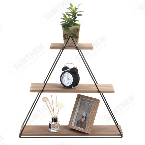 3-Tier Triangular Wall Mounted Shelf Floating Shelves Metal Display Rack Home Hanging Stand Decor For Living Room Office Bedroom