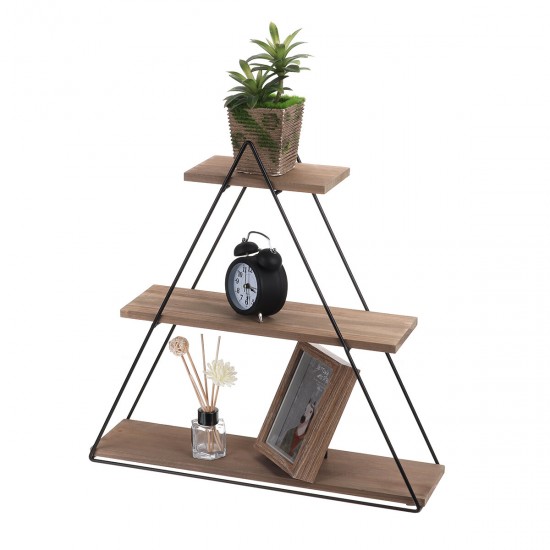 3-Tier Triangular Wall Mounted Shelf Floating Shelves Metal Display Rack Home Hanging Stand Decor For Living Room Office Bedroom