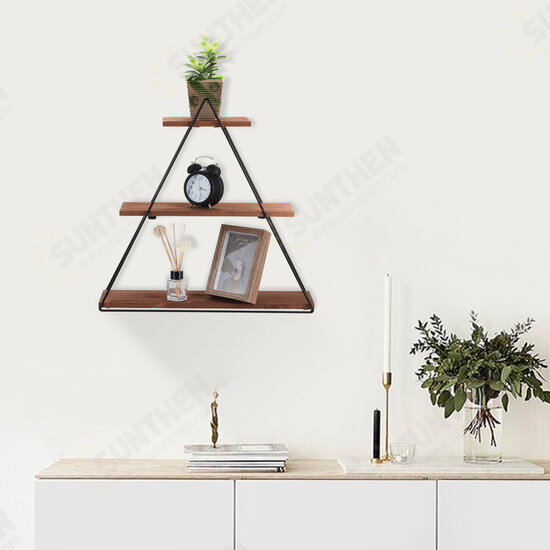 3-Tier Triangular Wall Mounted Shelf Floating Shelves Metal Display Rack Home Hanging Stand Decor For Living Room Office Bedroom