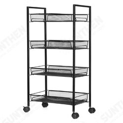 3/4 Layers Movable Shelf Kitchen Organizer Iron Storage Baskets Removable Holder with Universal Wheel Trolley for Kitchen Bathroom Bedroom