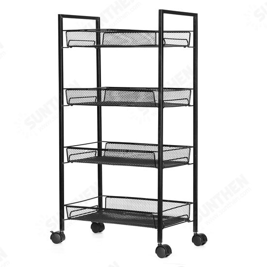 3/4 Layers Movable Shelf Kitchen Organizer Iron Storage Baskets Removable Holder with Universal Wheel Trolley for Kitchen Bathroom Bedroom