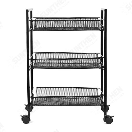 3/4 Layers Movable Shelf Kitchen Organizer Iron Storage Baskets Removable Holder with Universal Wheel Trolley for Kitchen Bathroom Bedroom