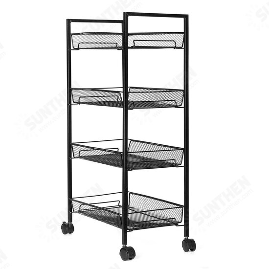 3/4 Layers Movable Shelf Kitchen Organizer Iron Storage Baskets Removable Holder with Universal Wheel Trolley for Kitchen Bathroom Bedroom