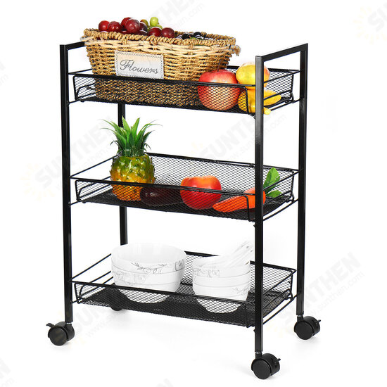 3/4 Layers Movable Shelf Kitchen Organizer Iron Storage Baskets Removable Holder with Universal Wheel Trolley for Kitchen Bathroom Bedroom