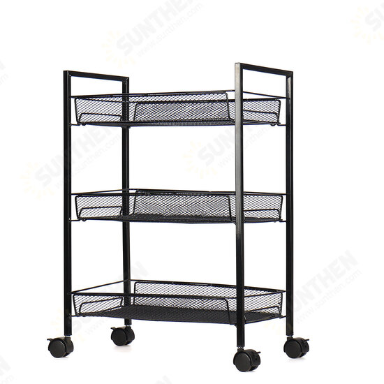 3/4 Layers Movable Shelf Kitchen Organizer Iron Storage Baskets Removable Holder with Universal Wheel Trolley for Kitchen Bathroom Bedroom