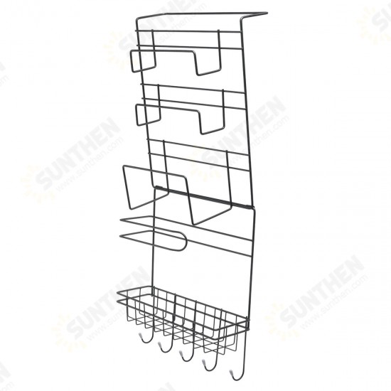 5 Tiers Iron Wall Mount Kitchen Freezer Door Spice Rack Storage Shelf Cabinet Organizer Fridge Holder