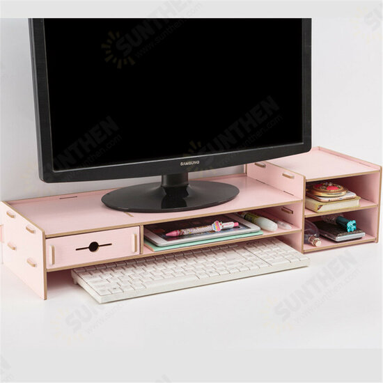 6 Colors Multi-function Desktop Monitor Stand Computer Laptop Screen Riser Wood Shelf Desk Storage Holder