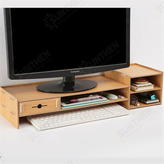 6 Colors Multi-function Desktop Monitor Stand Computer Laptop Screen Riser Wood Shelf Desk Storage Holder