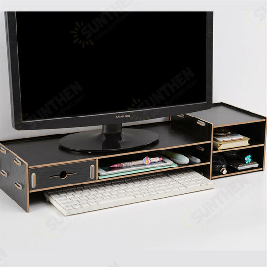 6 Colors Multi-function Desktop Monitor Stand Computer Laptop Screen Riser Wood Shelf Desk Storage Holder