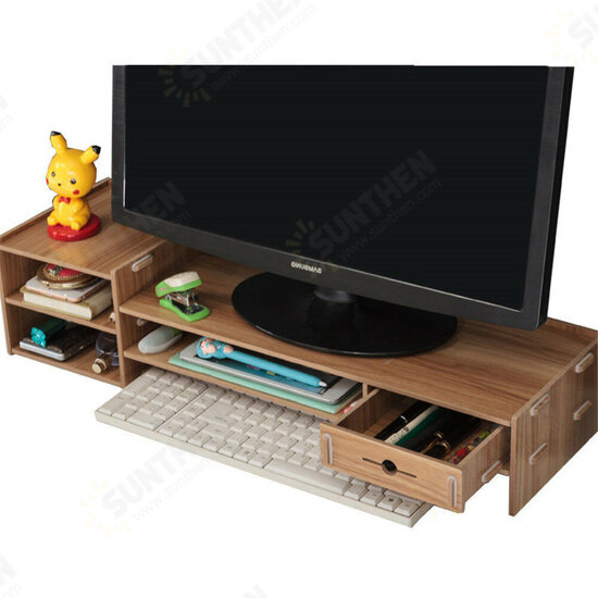 6 Colors Multi-function Desktop Monitor Stand Computer Laptop Screen Riser Wood Shelf Desk Storage Holder