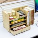 B06-L Desktop Wooden Storage Box Multi-layer Storage Racks with 1 Drawer File Books Shelf Bookshelf Pens Pencils Holder Organizer