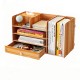 B06-L Desktop Wooden Storage Box Multi-layer Storage Racks with 1 Drawer File Books Shelf Bookshelf Pens Pencils Holder Organizer