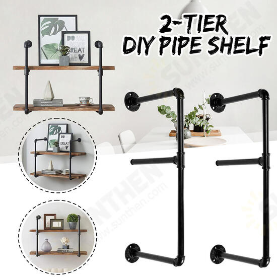 Bookshelf 2 tiers Storage Iron Shelf Rack 15/20/25/30cm Wide Organizers Modern Craft Iron Design DIY Pipe Shelf For Home Office Study Bedroom Lving room