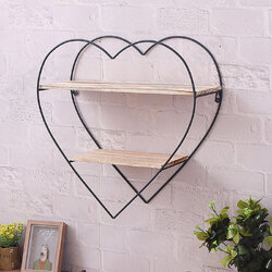 Heart-shaped Wooden Wall Shelf 2 Layers Vintage Storage Wall Mounted Display Floating Rack for Kitchen Living Room Office Heart-shaped Wooden Wall Shelf 2 Layers Vintage Storage Wall Mounted Display Floating Rack for Kitchen Living Room Office