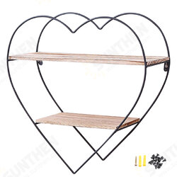 Heart-shaped Wooden Wall Shelf 2 Layers Vintage Storage Wall Mounted Display Floating Rack for Kitchen Living Room Office Heart-shaped Wooden Wall Shelf 2 Layers Vintage Storage Wall Mounted Display Floating Rack for Kitchen Living Room Office