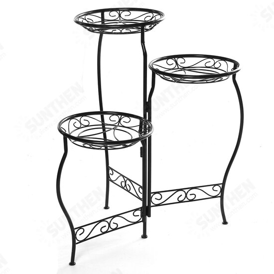 Metal Flower Pot Stand 3 Tiers Rounded Plant Holder Indoor Outdoor Flower Plant Stand Displaying Rack for Home Garden Patio