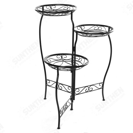 Metal Flower Pot Stand 3 Tiers Rounded Plant Holder Indoor Outdoor Flower Plant Stand Displaying Rack for Home Garden Patio