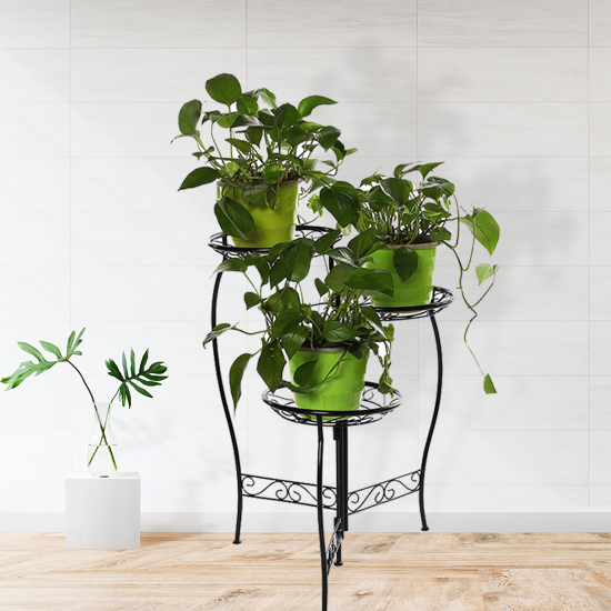 Metal Flower Pot Stand 3 Tiers Rounded Plant Holder Indoor Outdoor Flower Plant Stand Displaying Rack for Home Garden Patio