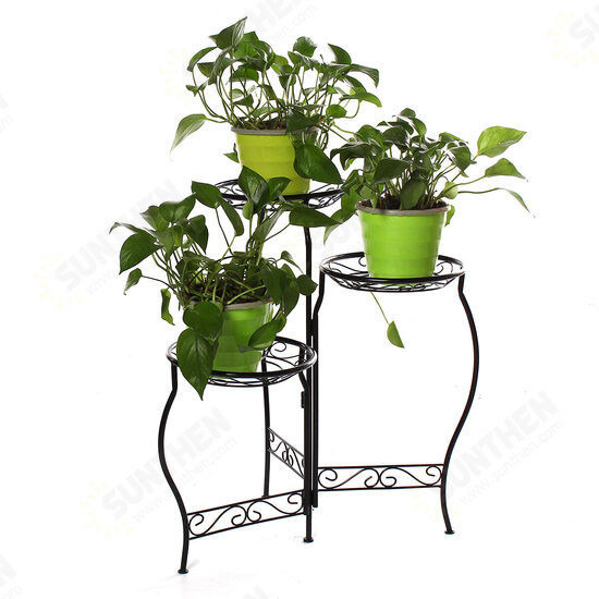 Metal Flower Pot Stand 3 Tiers Rounded Plant Holder Indoor Outdoor Flower Plant Stand Displaying Rack for Home Garden Patio