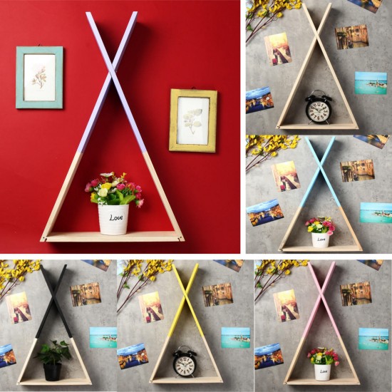 Nordic Wooden Triangle Shelf Wall Hanging Storage Rack Bookshelf Office Home Decorations Stand