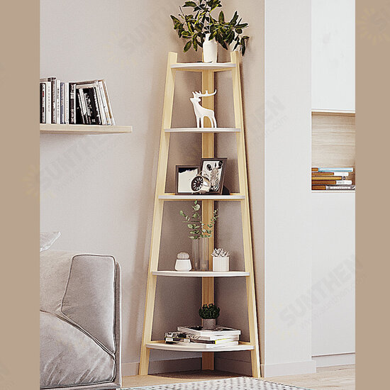 Stylish Corner Ladder Shelving Unit 5 Tier Wall Leaning Bookcase Storage Display Book Accessories Storage Stand