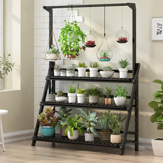 Three layer folding Flower Shelf Balcony 50cm 70cm 100cm Simple Indoor Hanging Plant Stand Flower Pot Organizer Storage Rack