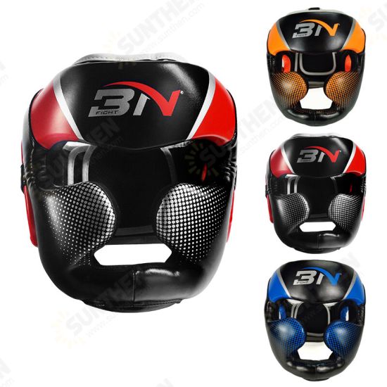 Full-Covered Boxing Helmet Muay Thai PU Leather Training Sparring Boxing Headgear Gym Equipment Taekwondo Head Guard