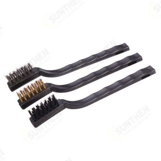 3pc Mini Wire Brush Set Steel Brass Nylon Bristle For Cleaning