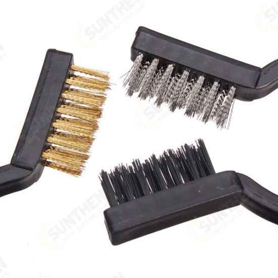 3pc Mini Wire Brush Set Steel Brass Nylon Bristle For Cleaning