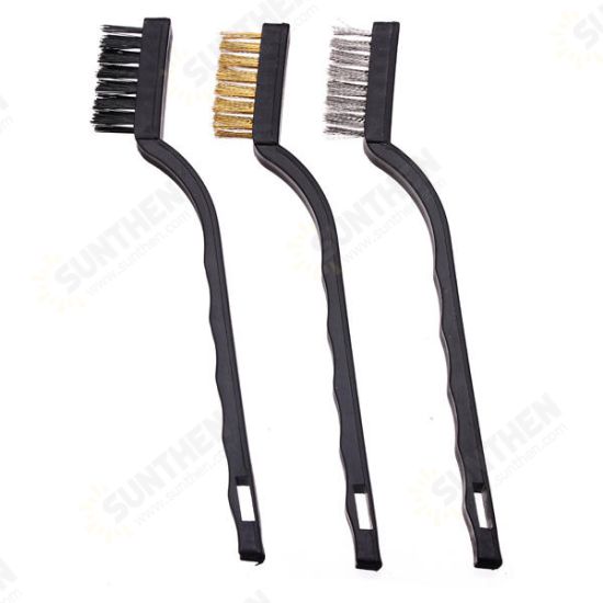 3pc Mini Wire Brush Set Steel Brass Nylon Bristle For Cleaning